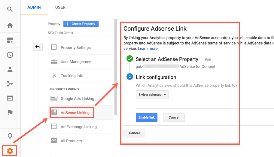 在 Analytics 中配置 AdSense 链接