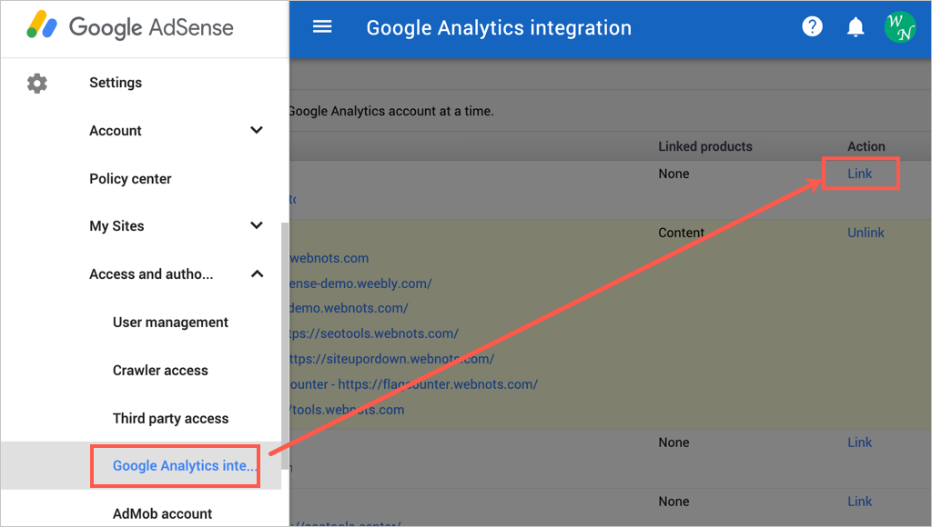 在 AdSense 帐户中查看 Analytics 集成