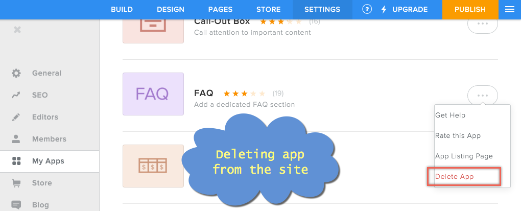 从 Weebly 网站删除应用程序