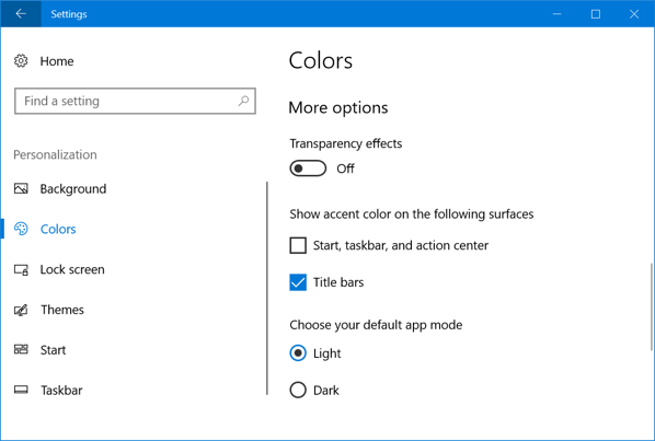 Windows 10 中的其他颜色选项