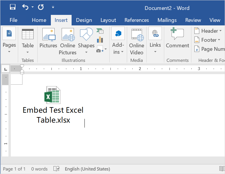 在 Word 中嵌入 Excel 作为图标