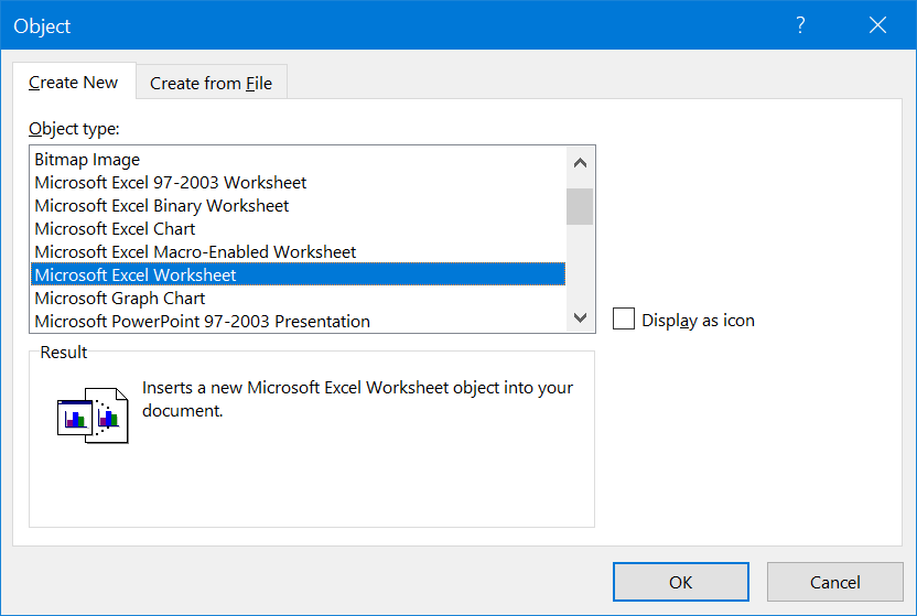在 Word 中创建空 Excel 表格