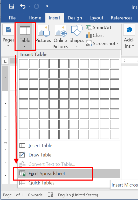 从菜单中插入空 Excel 工作表