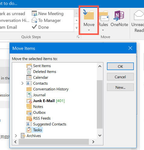将电子邮件移至任务