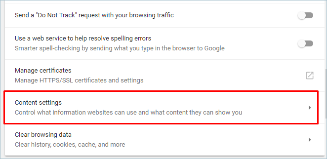 Chrome 中的内容设置