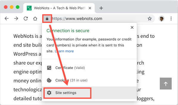 在 Chrome 中打开网站设置