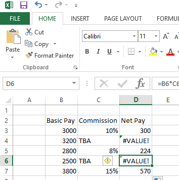 Excel中的值错误
