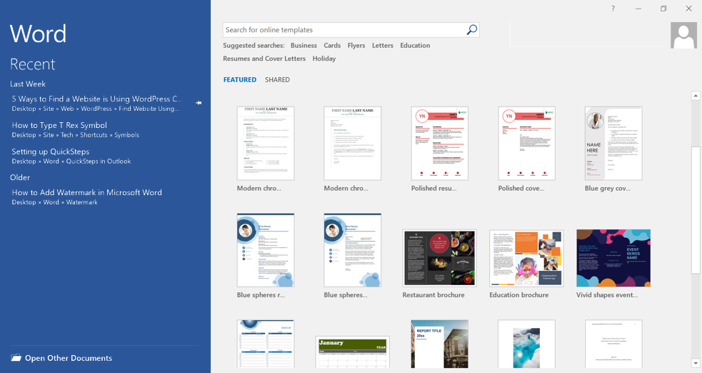在 Word 中打开模板