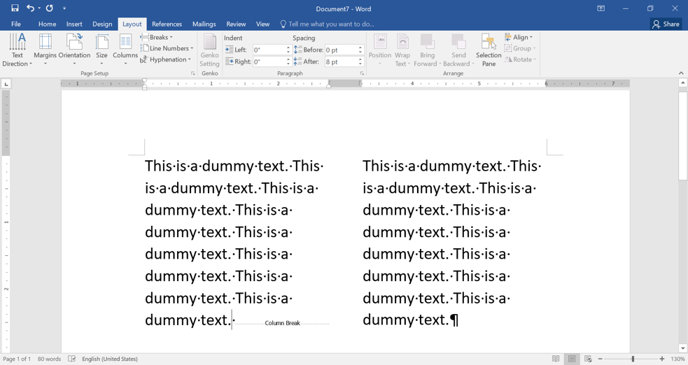 使用分栏符创建列