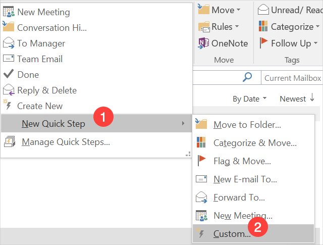 在 Outlook 中创建自定义快速步骤