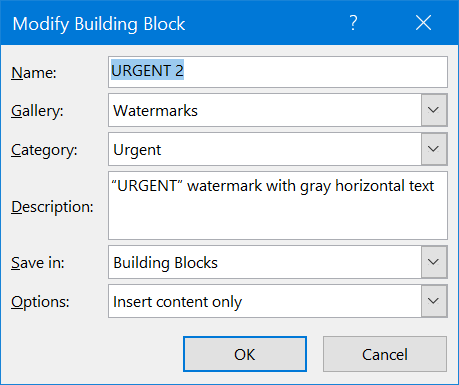 编辑 Word 构建块