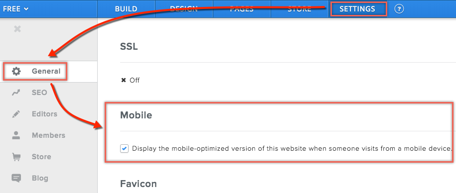 Weebly 移动设置选项