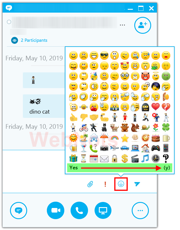在 Skype 中选择表情符号
