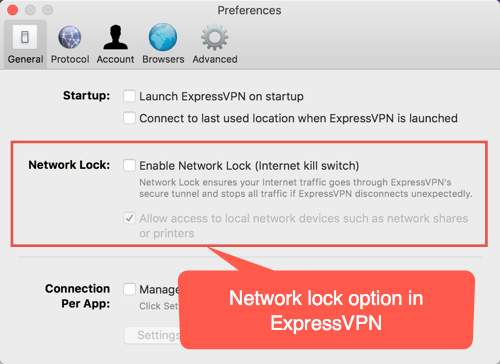 ExpressVPN 中的网络锁定选项