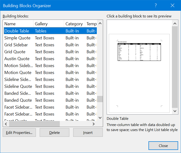 Word 中的积木管理器