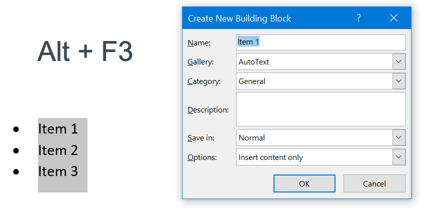 将文本另存为快速部件