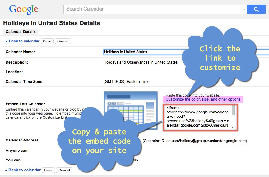 获取 Google 日历的嵌入代码