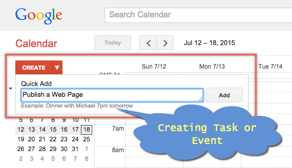在 Google 日历中创建任务或事件