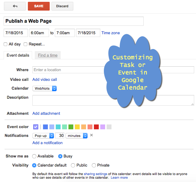 在 Google 日历中自定义任务或事件