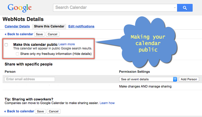 公开 Google 日历