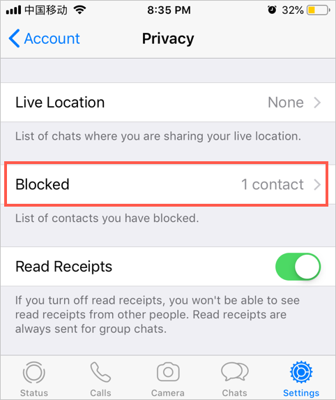 查看被屏蔽的联系人