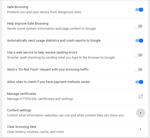 隐私和安全选项