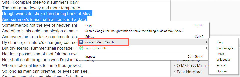上下文菜单搜索