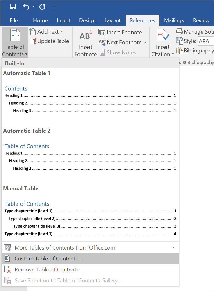 在 Word 中插入目录
