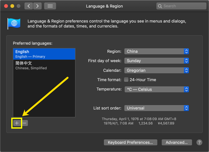 在 Mac 中添加主要语言