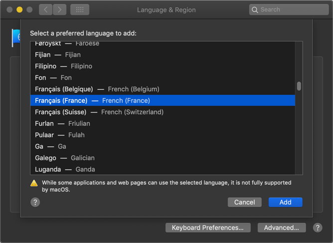 在 Mac 中选择语言