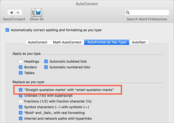 在 Mac Word 中禁用智能引号