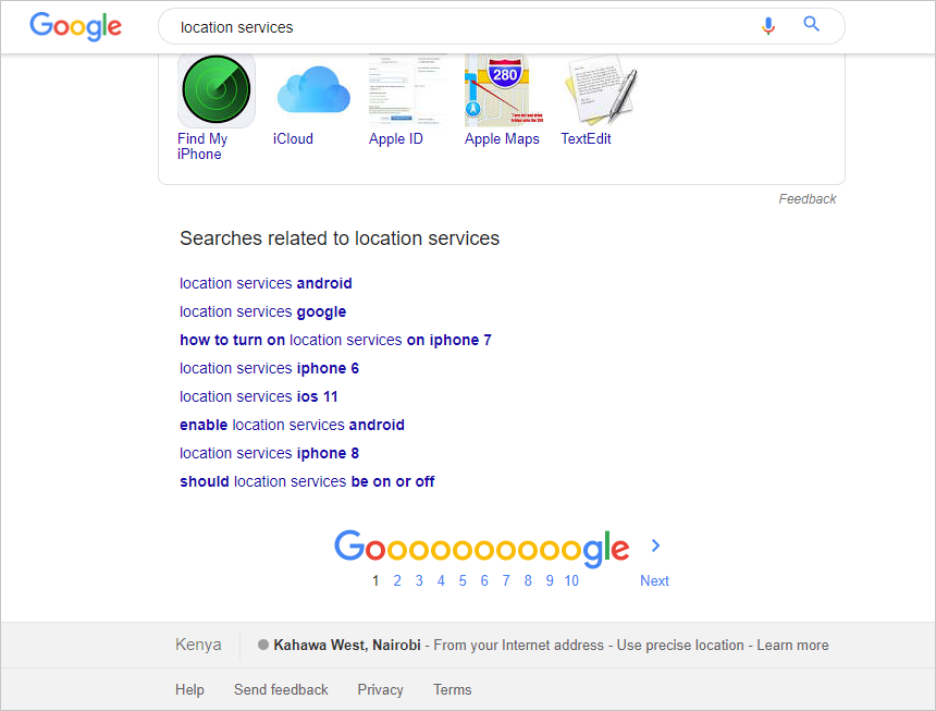 搜索中的 Google 位置