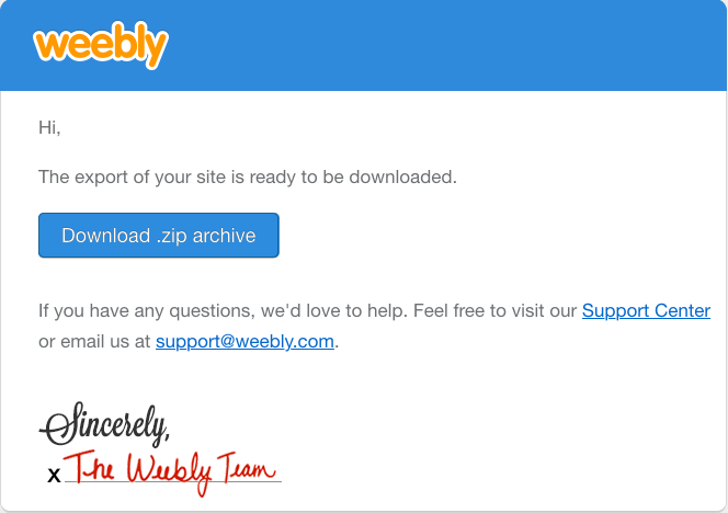 Weebly 站点备份电子邮件
