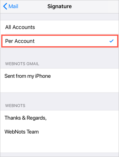 每个电子邮件帐户的单独签名