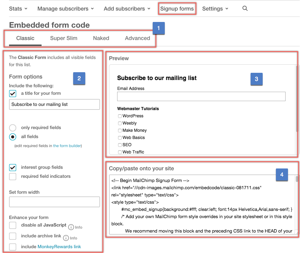 自定义 Mailchimp 嵌入代码