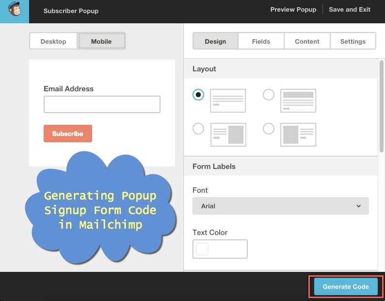Mailchimp 弹出式注册表单