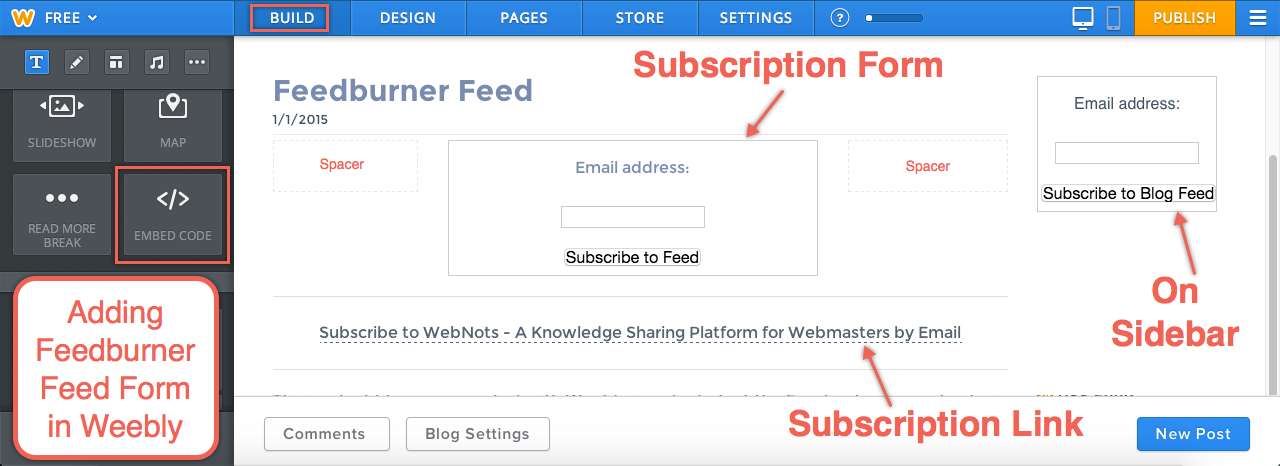 在 Weebly 中添加 Feedburner 饲料