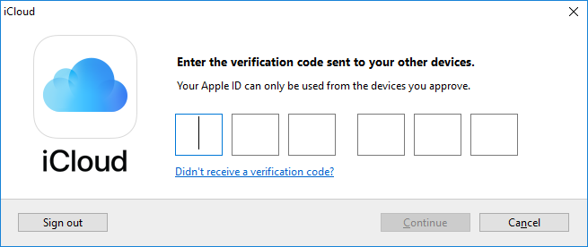 Windows 中 iCloud 访问的两因素身份验证