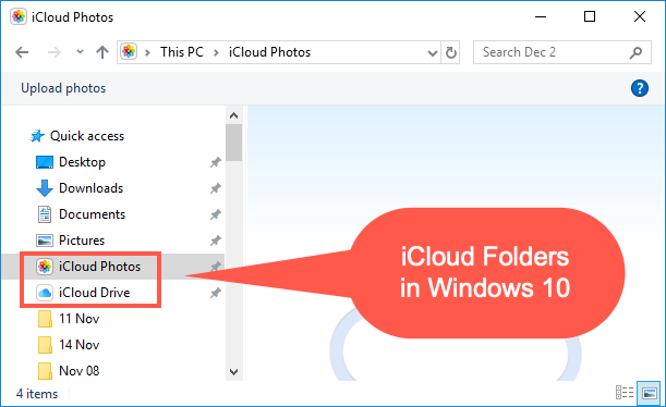 Windows 10 中的 iCloud 文件夹