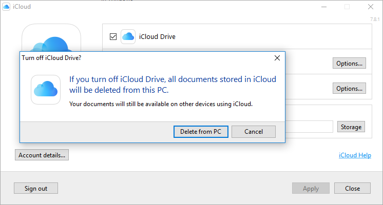 在 PC 中关闭 iCloud