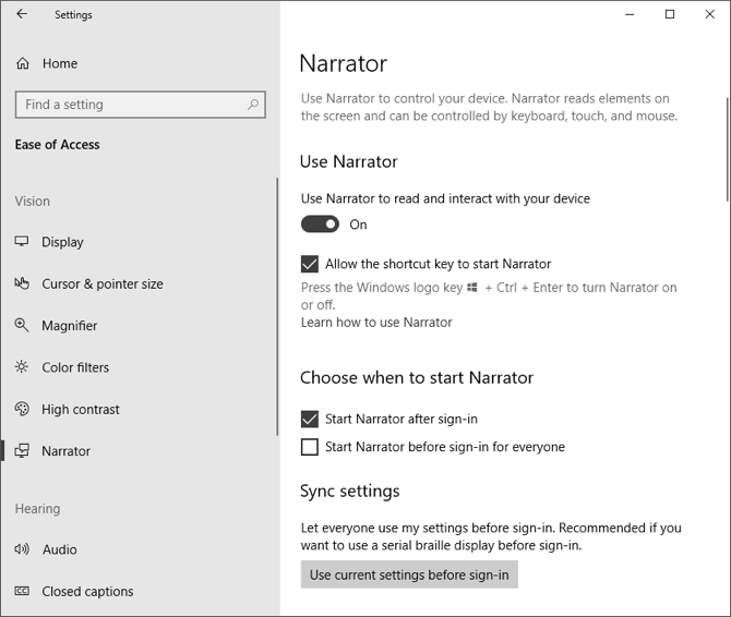 打开讲述人选项