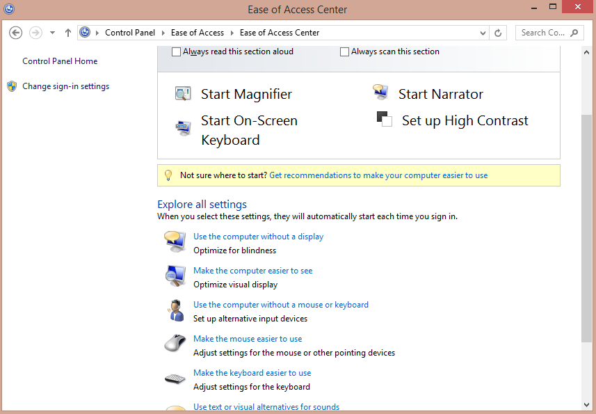Windows 10 轻松访问中心