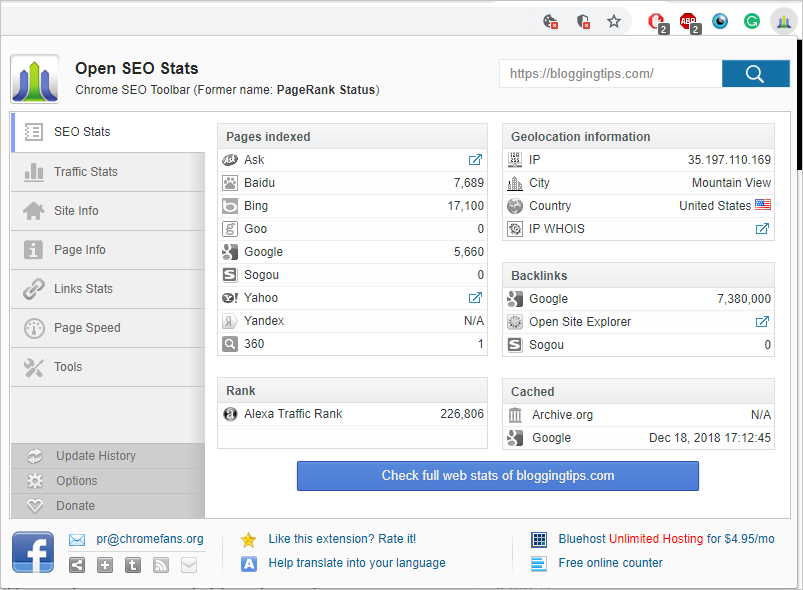 打开网站的 SEO 统计数据