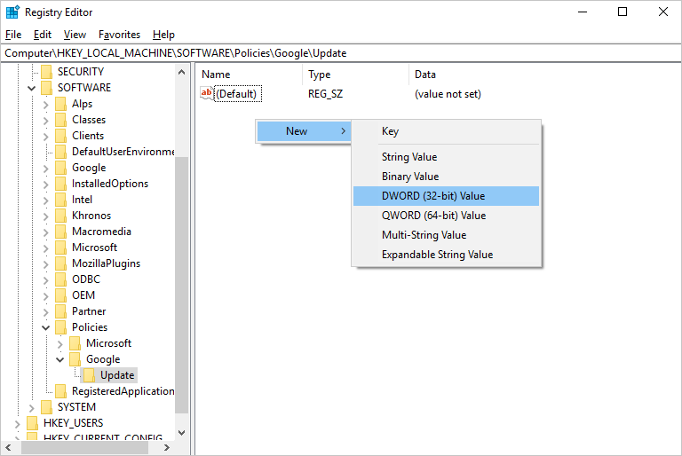 创建新的 DWORD 条目