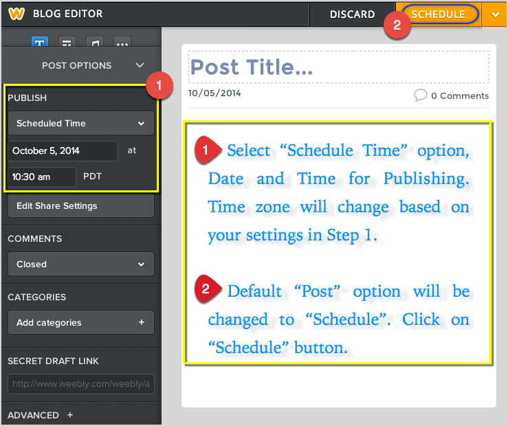 安排 Weebly 博客文章
