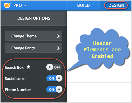 在 Weebly 设计选项卡中启用标题元素