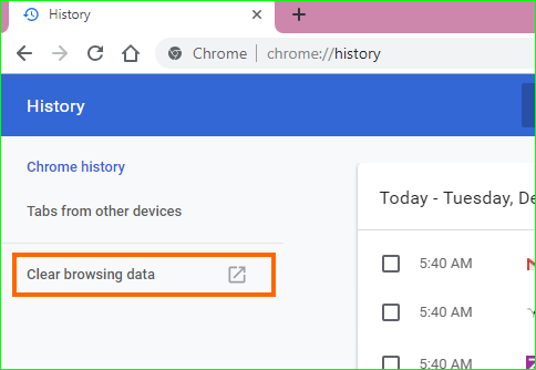 在 Chrome 中打开清除浏览数据框