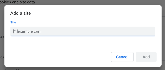 添加阻止 Cookie 的站点