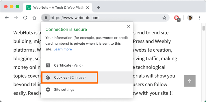 转到网站的 Cookie 部分