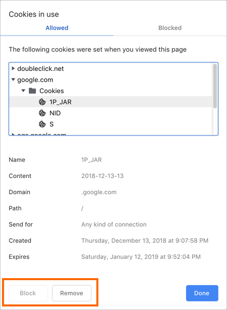 在 Chrome 中删除或阻止单个网站上的 Cookie